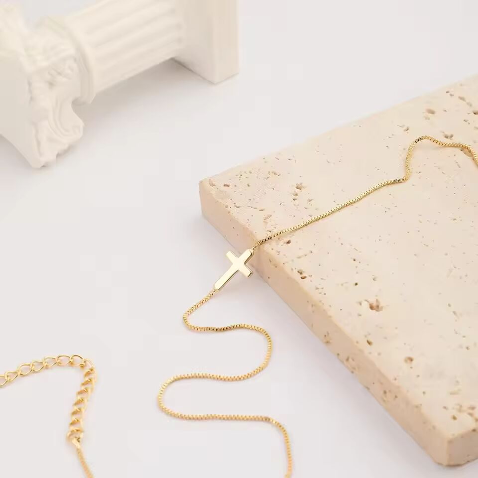 Cross Necklace for Women 14K Gold Plated Small Cross Pendant Choker Simple Trendy Charm Chain Necklace Jewelry Religious Gift